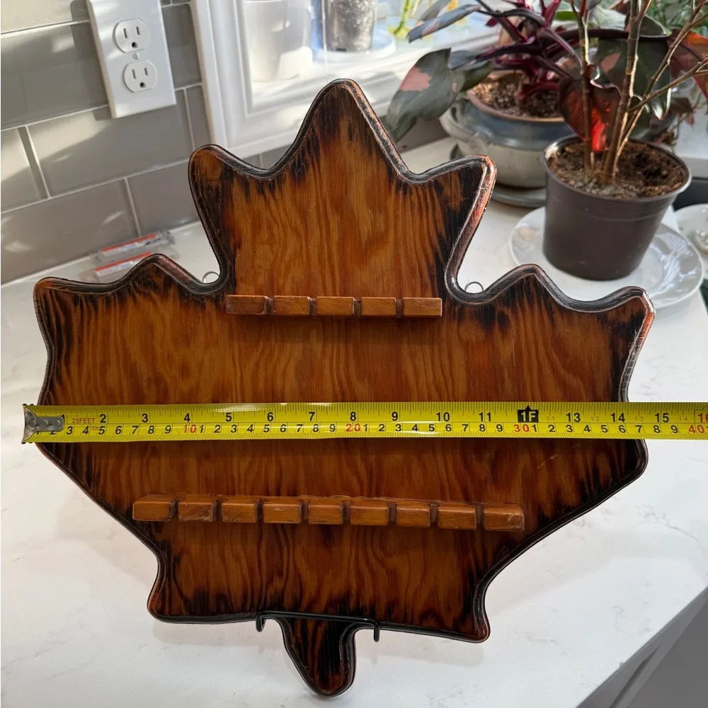 Vintage Maple Leaf Shaped Wooden Spoon Shelf Display